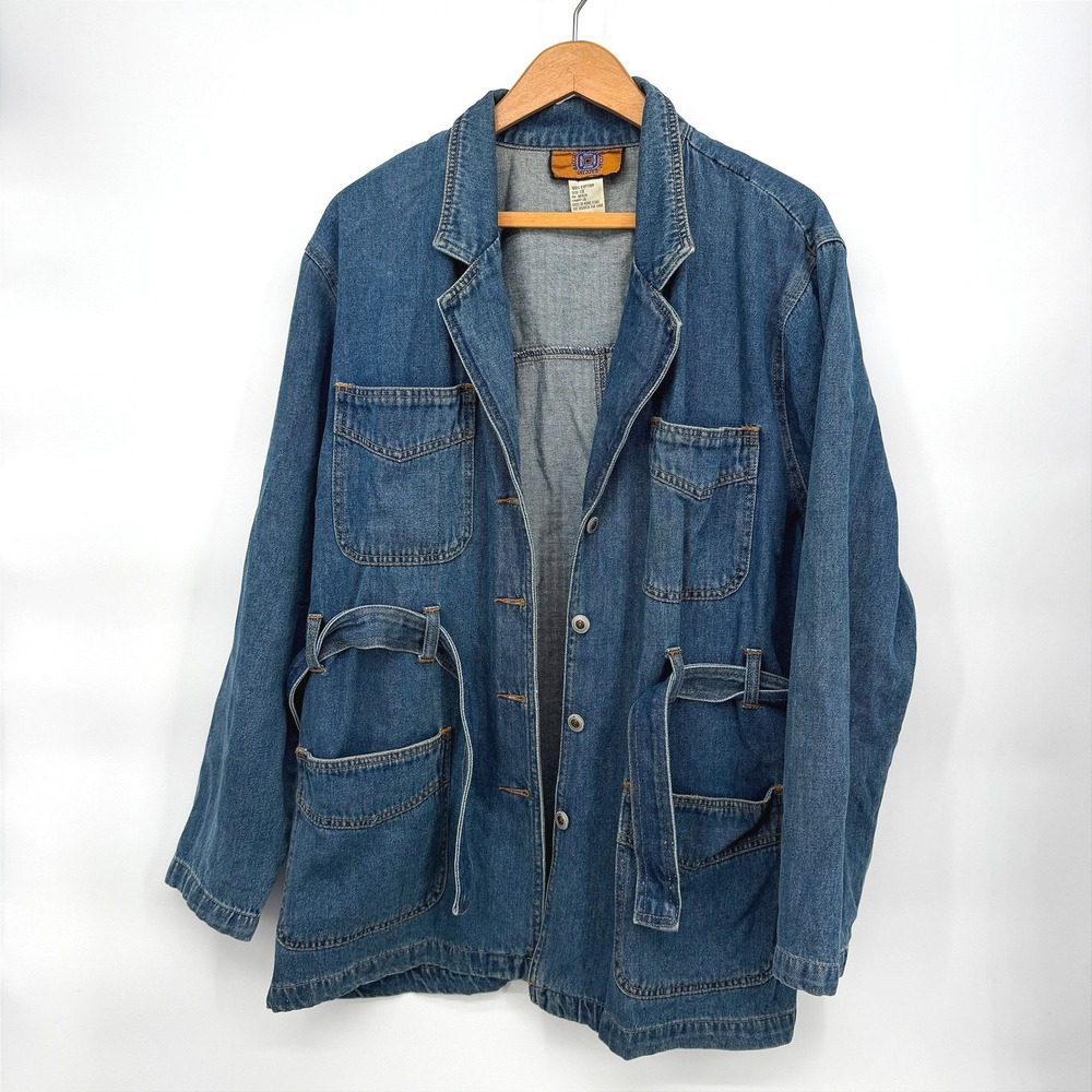 Baccini Denim Chore Coat Belted Utility Vintage Shacket Boho Streetwear Size 1X